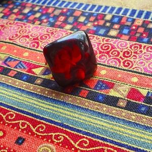 🌺🌻🍁❄5/$24 Large Red square statement ring, inlaid with 3-D Rose, size 8